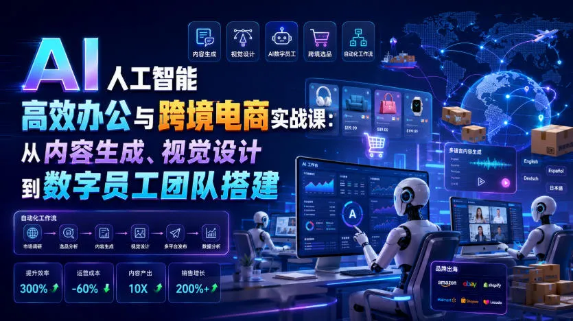 AI人工智能高效办公与跨境电商实战课：从内容生成、视觉设计到数字员工团队搭建-来缘阁