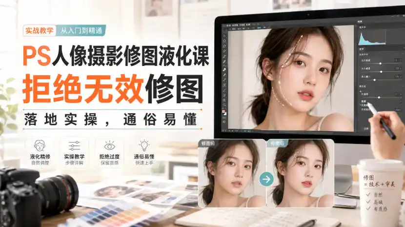 PS人像摄影修图液化课，拒绝无效修图，落地实操，通俗易懂-来缘阁