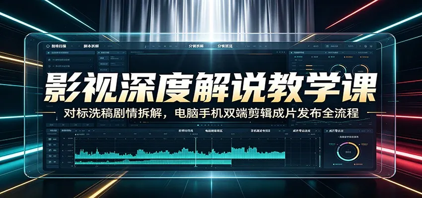 影视深度解说教学课：对标洗稿剧情拆解，电脑手机双端剪辑成片发布全流程-来缘阁