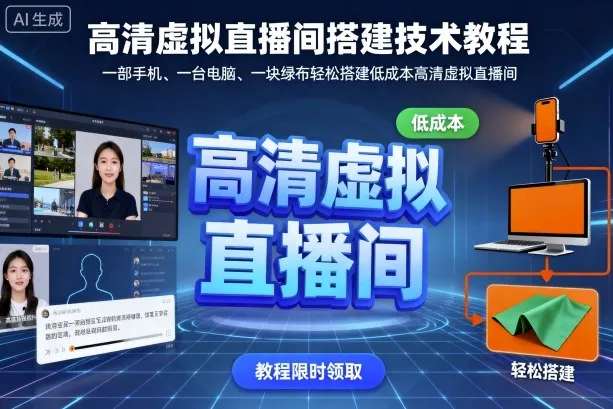 高清虚拟直播间搭建技术教程，一部手机、一台电脑、一块绿布轻松搭建低成本高清虚拟直播间-来缘阁
