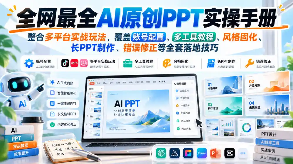 全网最全AI原创PPT实操手册，整合多平台实战玩法，覆盖账号配置、多工具教程、风格固化、长PPT制作、错误修正等全套落地技巧-来缘阁