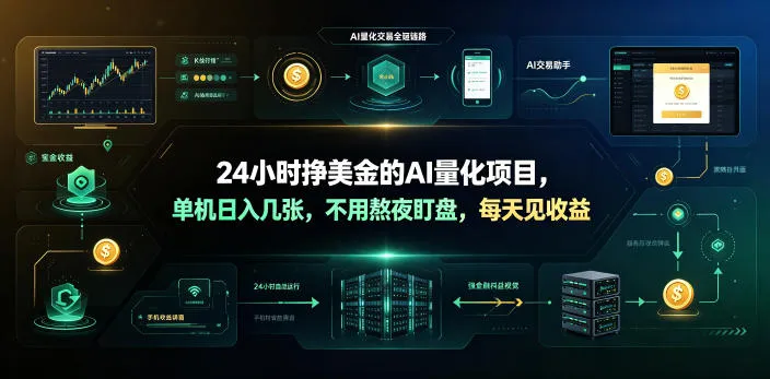 24小时挣美金的AI量化项目，单机日入几十美刀，不用熬夜盯盘，每天见收益【揭秘】-来缘阁