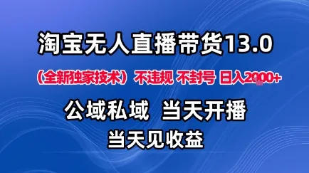 淘宝无人直播13.0，公域私域技术，不封号，不违规布局下半年旺季赛道，日入1K+(独家技术)【揭秘】-来缘阁