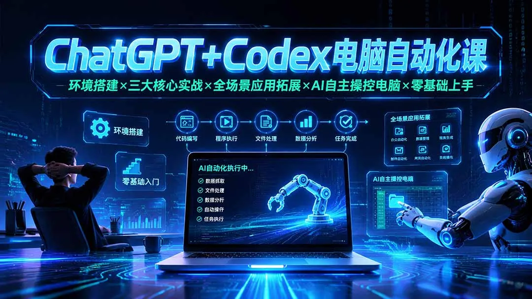 ChatGPT+Codex电脑自动化课：环境搭建×三大核心实战×全场景应用拓展×AI自主操控电脑×零基础上手-来缘阁