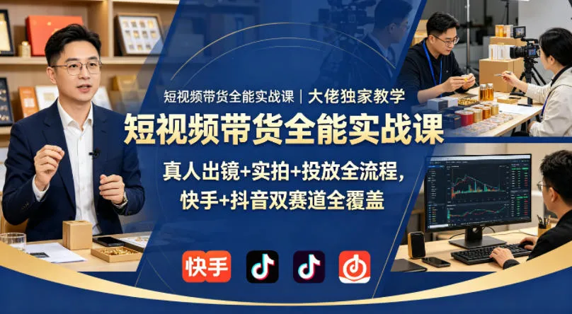 短视频带货全能实战课｜大佬独家教学，真人出镜+实拍+投放全流程，快手+抖音双赛道全覆盖-来缘阁