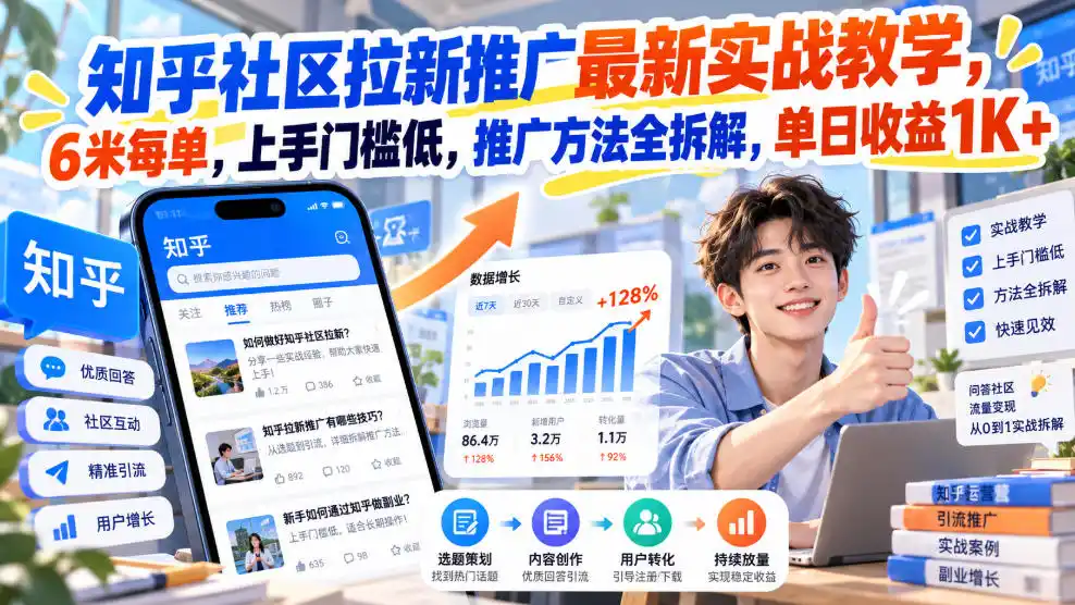 知乎社区拉新推广最新实战教学，6米每单，上手门槛低，推广方法全拆解，单日收益1K+！(更新1010)-来缘阁