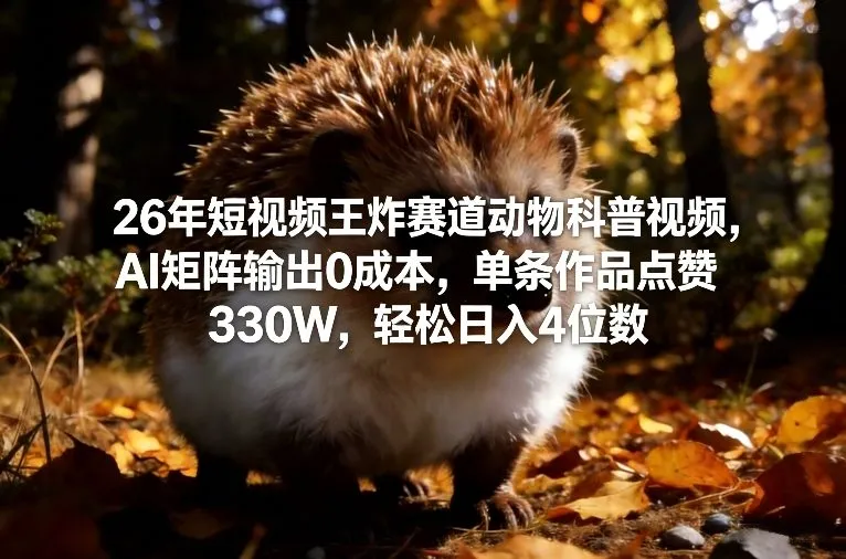 26年短视频王炸赛道动物科普视频，AI矩阵输出0成本，单条作品点赞330W，轻松日入4位数-来缘阁