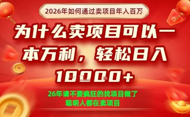 一单净利润1K+，26年想年入100个W，死磕卖项目就够了【揭秘】-来缘阁