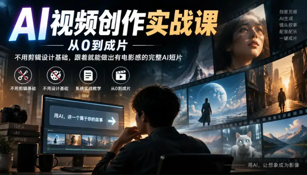 AI视频创作实战课,从0到成片,不用剪辑设计基础,跟着就能做出有电影感的完整AI短片-来缘阁