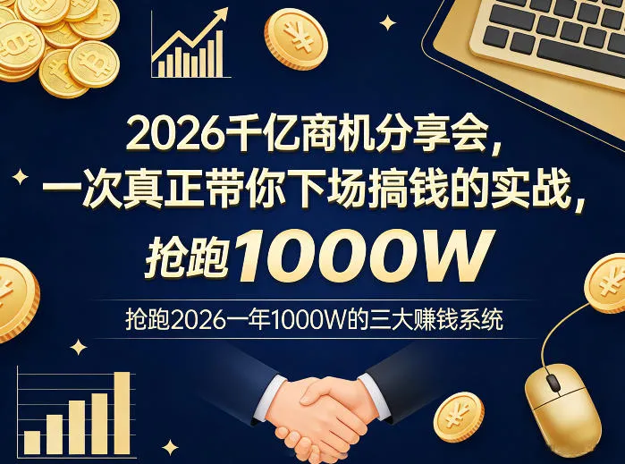2026千亿商机分享会，一次真正带你下场搞钱的实战，抢跑2026一年1000W的三大賺钱系统-来缘阁
