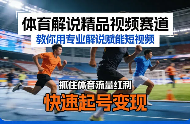 体育解说精品视频赛道,教你用专业解说赋能短视频,抓住体育流量红利,快速起号变现-来缘阁