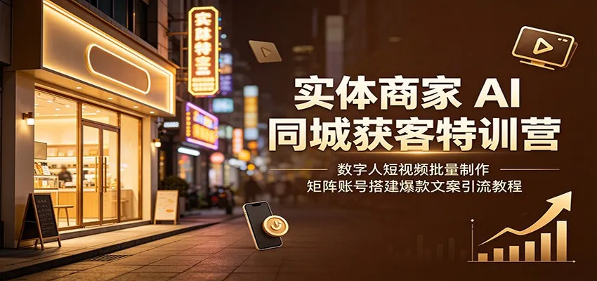 实体商家AI同城获客特训营:数字人短视频批量制作,矩阵账号搭建爆款文案引流教程-来缘阁