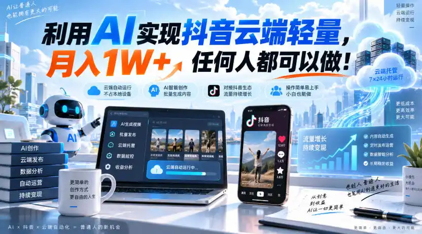 利用AI实现抖音云端轻量,月入1W+,任何人都可以做!【揭秘】-来缘阁