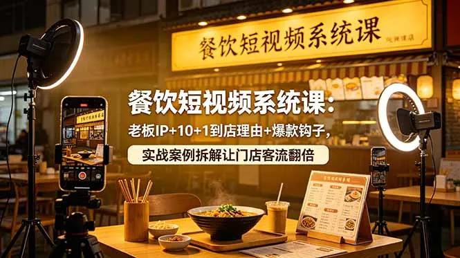 餐饮短视频系统课：老板IP+10+1到店理由+爆款钩子，实战案例拆解让门店客流翻倍-来缘阁