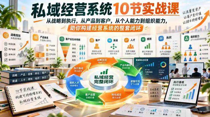 私域经营系统10节实战课，从战略到执行，从产品到客户，从个人能力到组织能力，助你构建经营系统的整套闭环-来缘阁