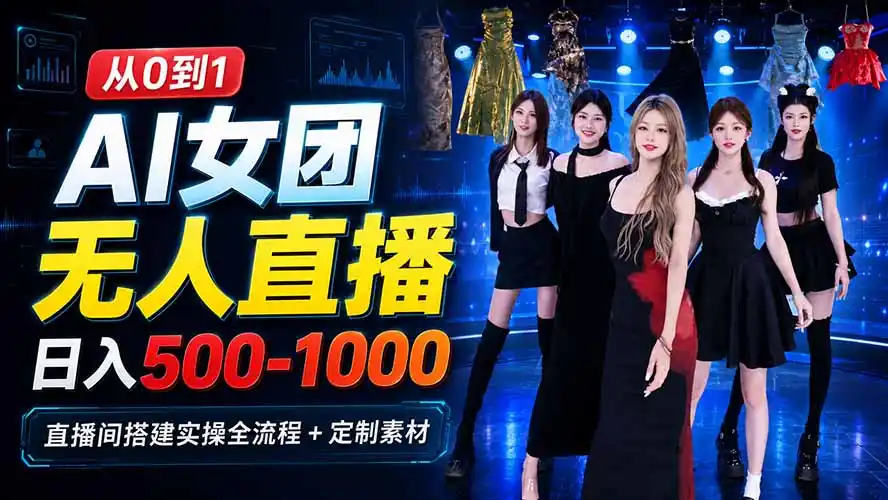 AI 女团无人直播，躺入500-1000每天，直播间搭建实操全流程+定制素材-来缘阁