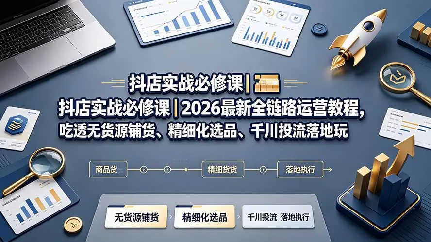 抖店实战必修课|2026最新全链路运营教程,吃透无货源铺货、精细化选品、千川投流落地玩法-来缘阁