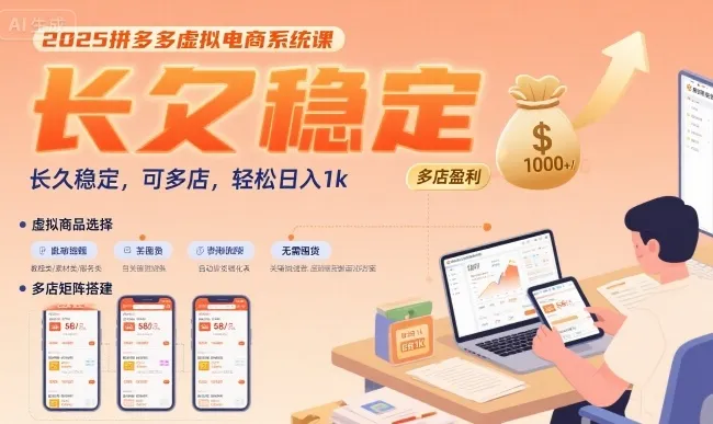 2025拼多多虚拟电商系统课,长久稳定,可多店,轻松日入1k-来缘阁