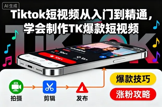 Tiktok短视频从入门到精通，学会制作TK爆款短视频-来缘阁