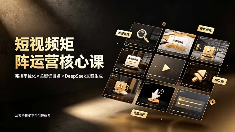 短视频矩阵运营核心课：完播率优化×关键词排名×DeepSeek文案生成，从零搭建多平台引流体系-来缘阁