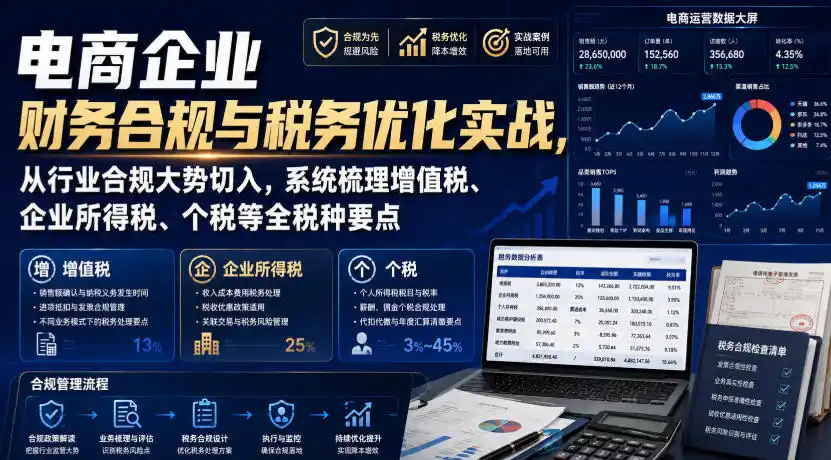 电商企业财务合规与税务优化实战,从行业合规大势切入,系统梳理增值税、企业所得税、个税等全税种要点-来缘阁