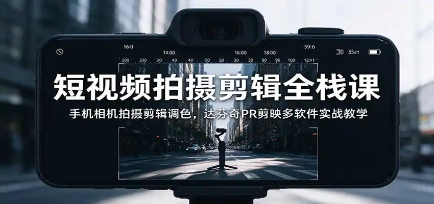 短视频拍摄剪辑全栈课:手机相机拍摄剪辑调色,达芬奇PR剪映多软件实战教学-来缘阁