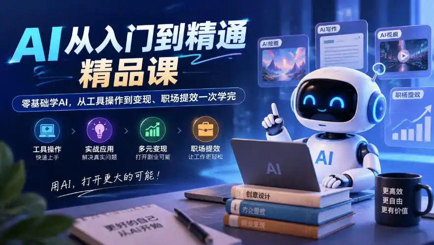 AI从入门到精通精品课，零基础学AI，从工具操作到变现、职场提效一次学完-来缘阁