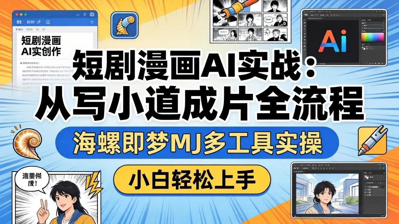 短剧漫画AI实战：从写小说到成片全流程，海螺即梦MJ多工具实操，小白轻松上手-来缘阁