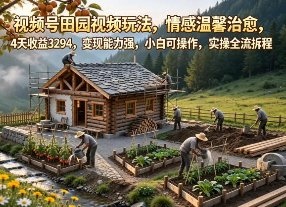 视频号田园视频玩法,情感温馨治愈,4天收益3294,变现能力强,小白可操作,实操全流程拆解-来缘阁