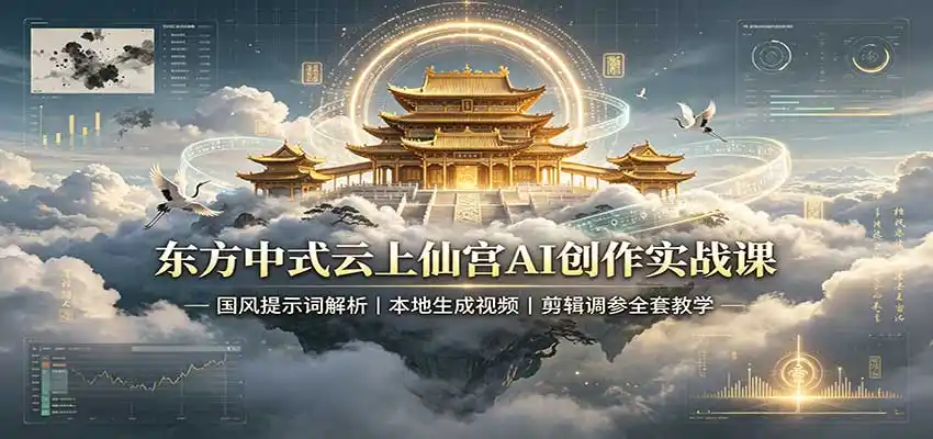 东方中式云上仙宫AI创作实战课:国风提示词解析,本地生成视频,剪辑调参全套教学-来缘阁