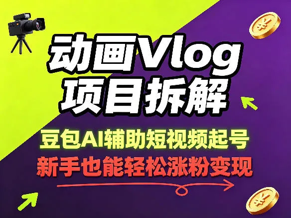 动画Vlog项目拆解，豆包AI辅助短视频起号，新手也能轻松涨粉，43条作品涨粉8.3W-来缘阁