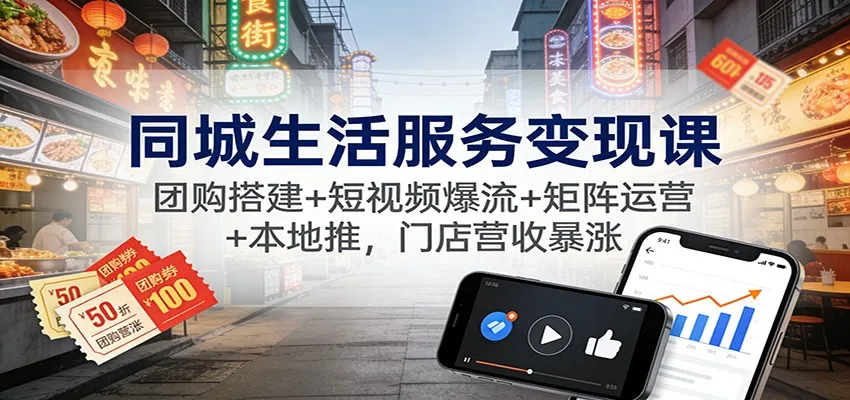 同城生活服务变现课：团购搭建+短视频爆流+矩阵运营+本地推，门店营收暴涨-来缘阁