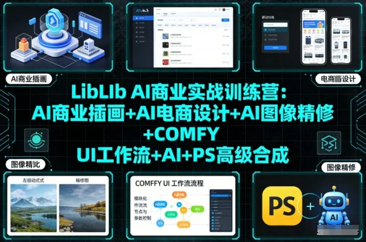 LibLIb AI商业实战训练营：AI商业插画+AI电商设计+AI图像精修+COMFY UI工作流+AI+PS高级合成-来缘阁