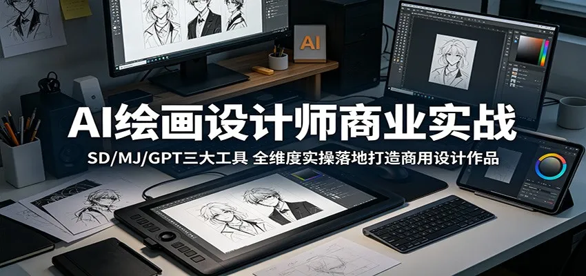 AI绘画设计师商业实战：SD/MJ/GPT三大工具，全维度实操落地打造商用设计作品-来缘阁