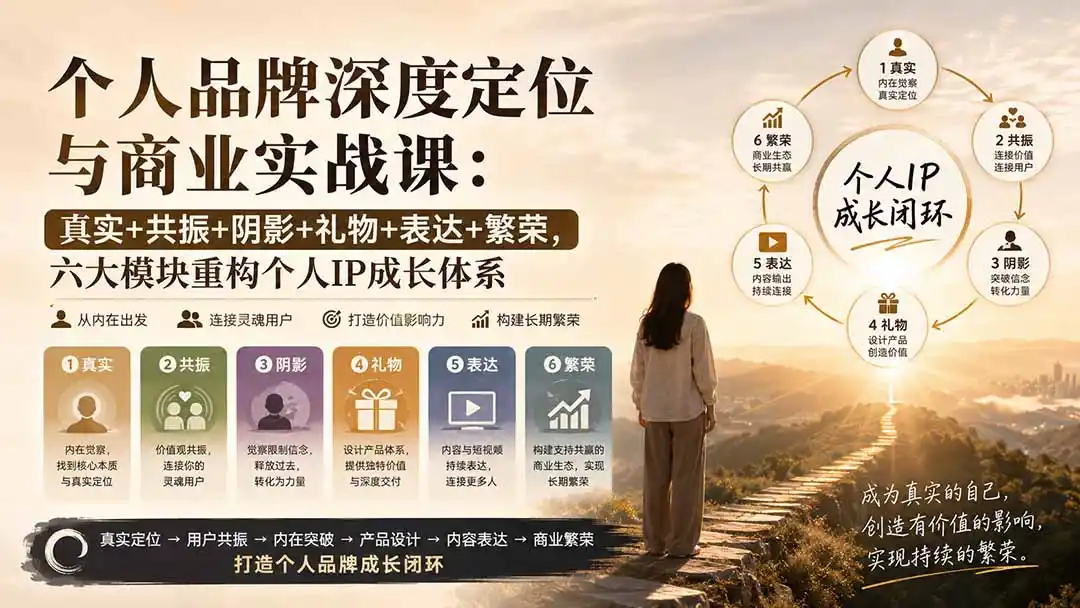 个人品牌深度定位与商业实战课:真实+共振+阴影+礼物+表达+繁荣,六大模块重构个人IP成长体系-来缘阁