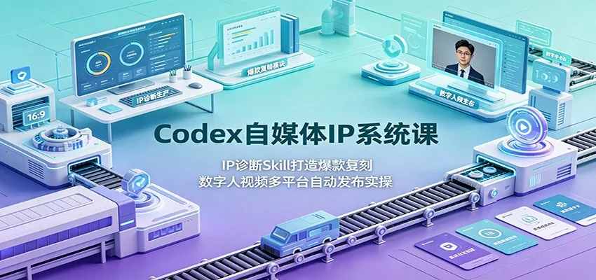 Codex自媒体IP系统课：IP诊断Skill打造爆款复刻，数字人视频多平台自动发布实操-来缘阁