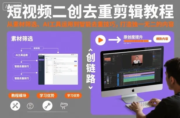 短视频二创去重剪辑教程，从素材筛选、AI工具运用到智能去重技巧，打造独一无二的内容-来缘阁