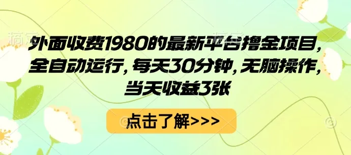 外面收费1980的最新平台撸金项目，全自动运行，每天30分钟，无脑操作，当天收益3张【揭秘】-来缘阁
