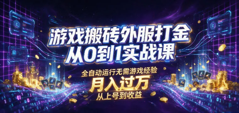 游戏搬砖外服打金从0到1实战课，从上号到收益，全自动运行无需游戏经验，月入过1W【揭秘】-来缘阁
