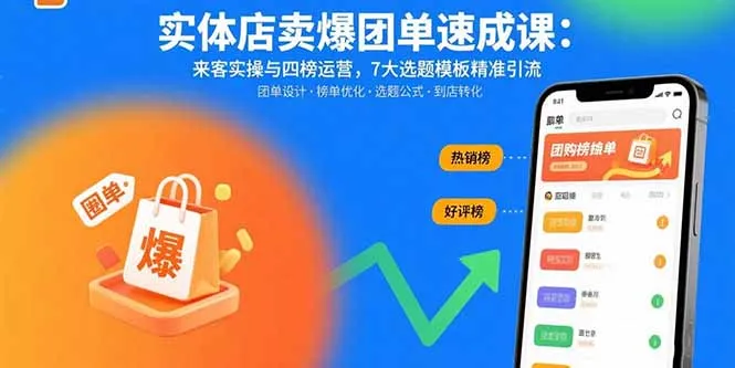 实体店卖爆团单速成课：来客实操与四榜运营，7大选题模板精准引流-来缘阁