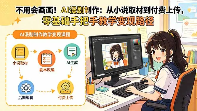 不用会画画！AI漫剧制作：从小说取材到付费上传，零基础手把手教学变现路径-来缘阁