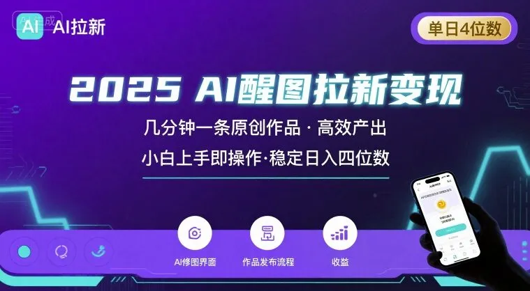 2025最强AI醒图拉新，几分钟一条原创作品，单日收入4位数，小白也能上手操作-来缘阁