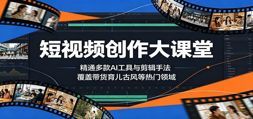 短视频创作大课堂：精通多款AI工具与剪辑手法，覆盖带货、育儿、古风等热门领域-来缘阁