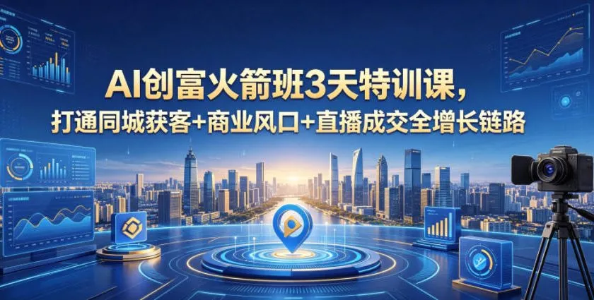 AI创富火箭班3天特训课,打通同城获客+商业风口+直播成交全增长链路,2026年4月新课-来缘阁