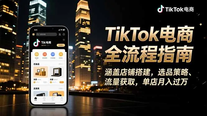 TikTok电商全流程指南，涵盖店铺搭建、选品策略、流量获取，单店月入过万-来缘阁