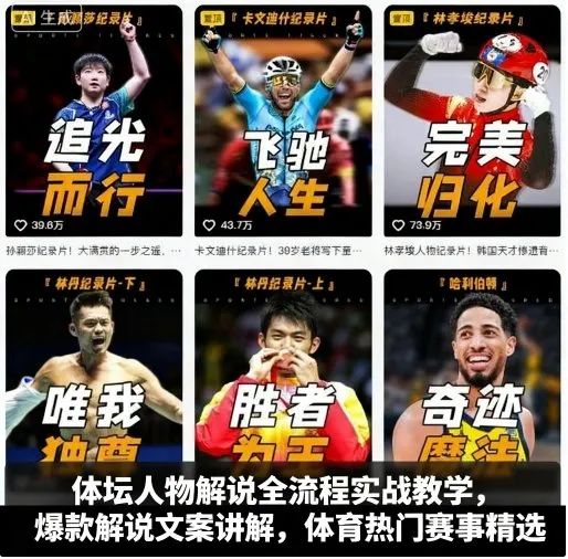 体坛人物解说全流程实战教学，爆款解说文案讲解，体育热门赛事精选-来缘阁