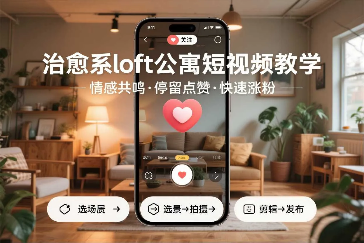 治愈系loft公寓短视频制作教学，情感共鸣引停留点赞关注，快速起号涨粉-来缘阁