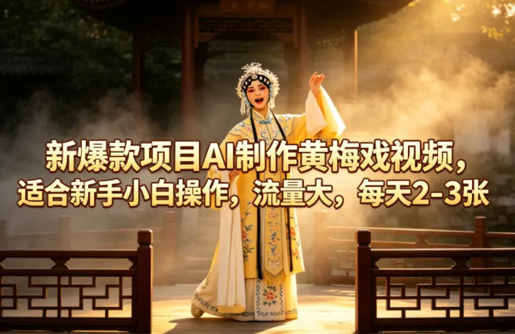 新爆款项目AI制作黄梅戏视频，适合新手小白操作，流量大，每天2-3张-来缘阁