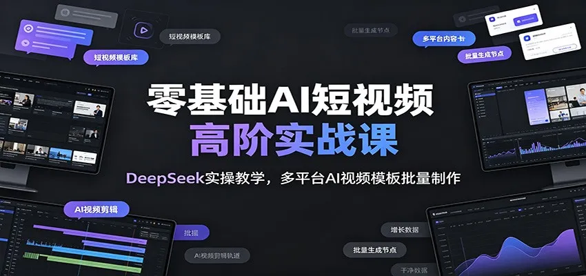 零基础AI短视频高阶实战课：DeepSeek实操教学，多平台AI视频模板批量制作-来缘阁