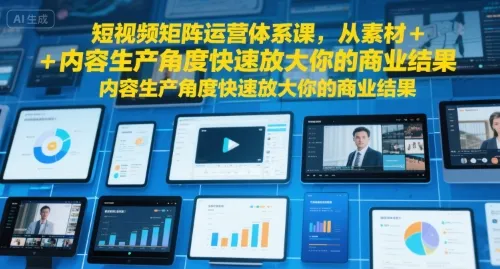 短视频矩阵运营体系课,从素材+内容生产角度快速放大你的商业结果-来缘阁